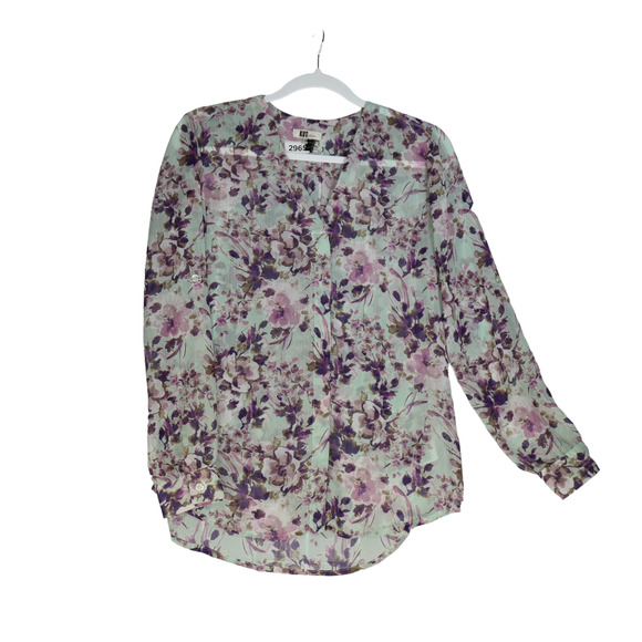 Kut from the Kloth Green Sheer Floral Blouse Womens Size S Lightweight Peasant - Picture 1 of 10